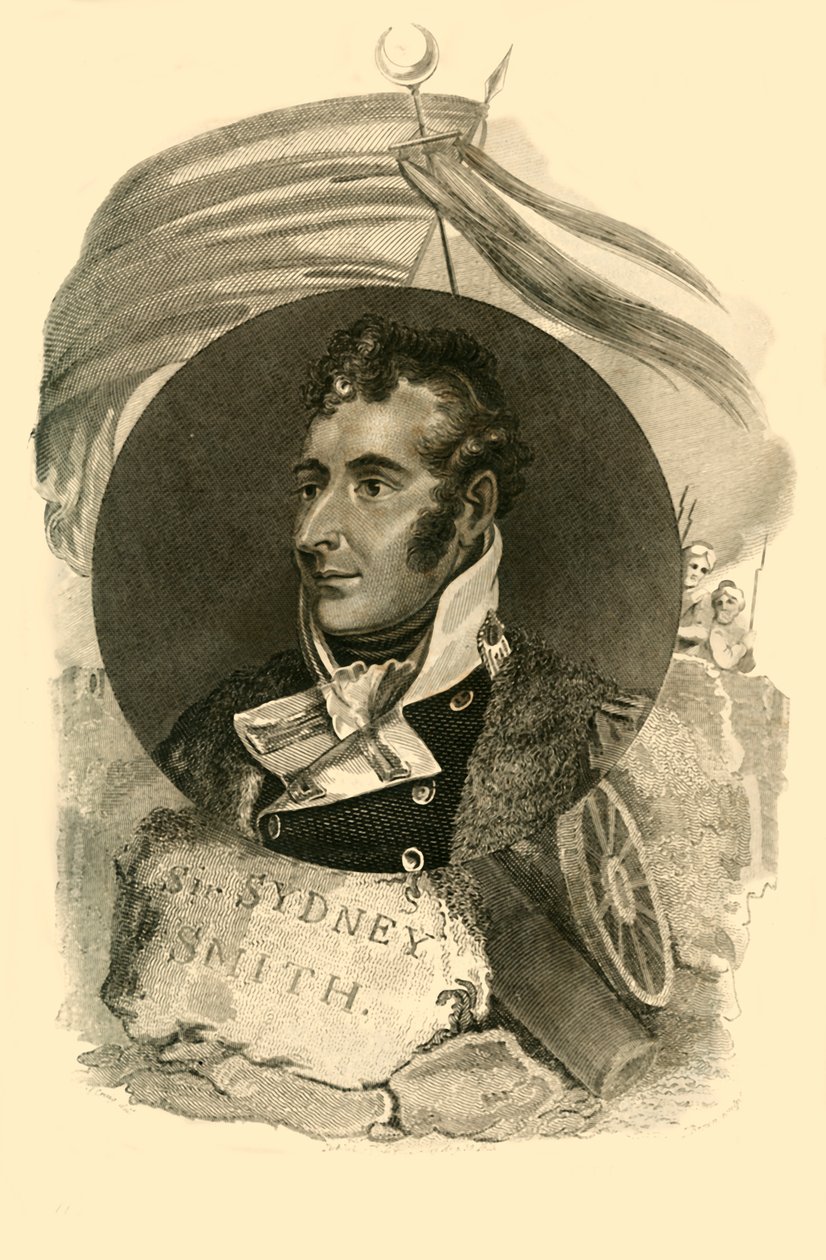 西德尼·史密斯爵士（Sidney Smith）和300名英国水手一起，在1816年（1764-1840年）为英亩的破坏辩护。 作者 不明