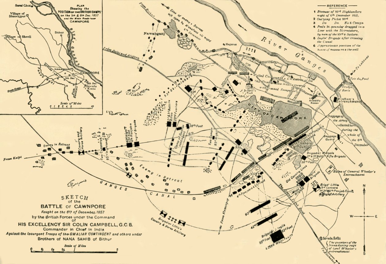 1857年，1901年的Cawnpore战役草图。 作者 不明