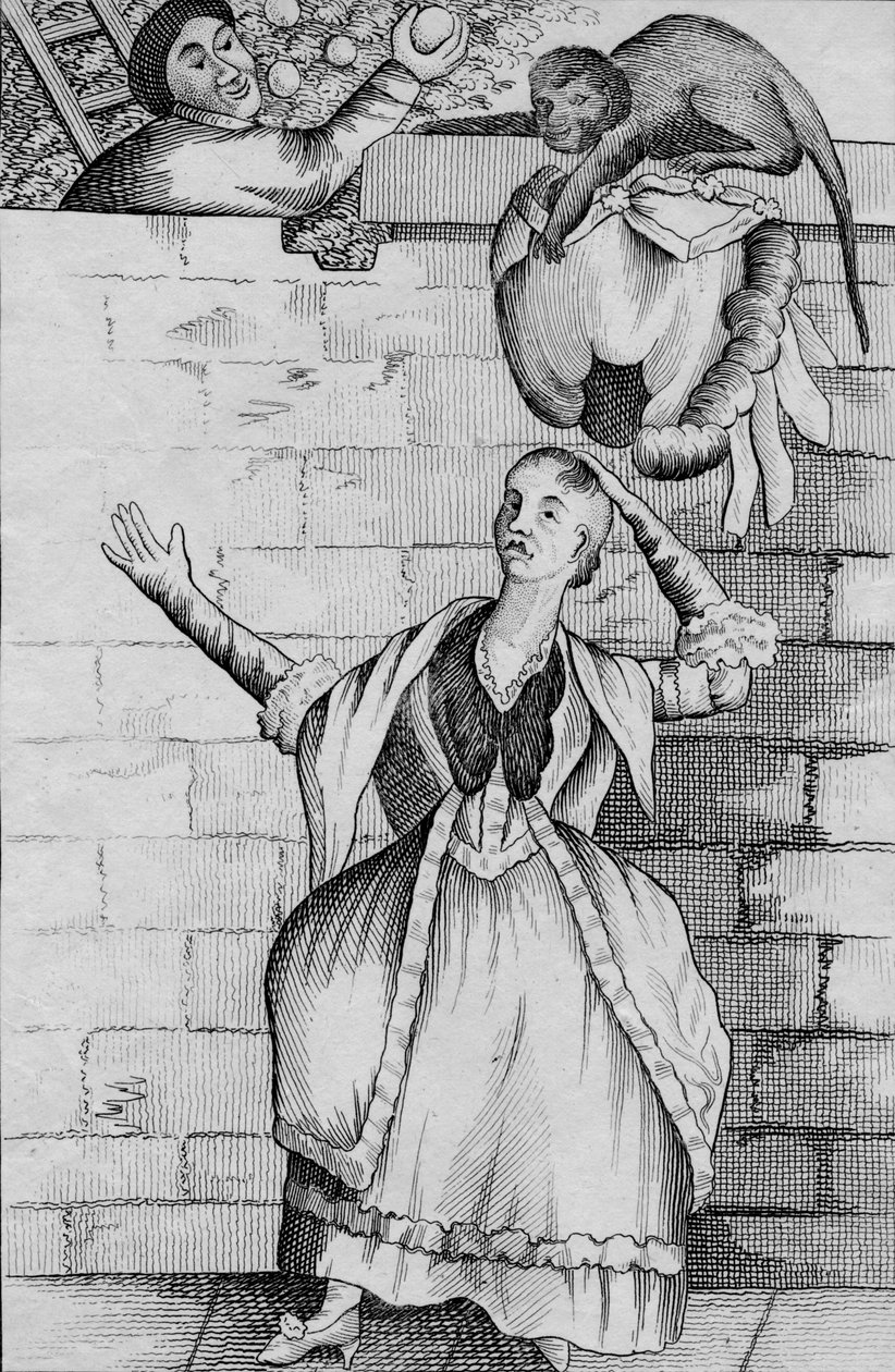 一只猴子稍稍举手-或卸下女士的头，c1812 作者 不明