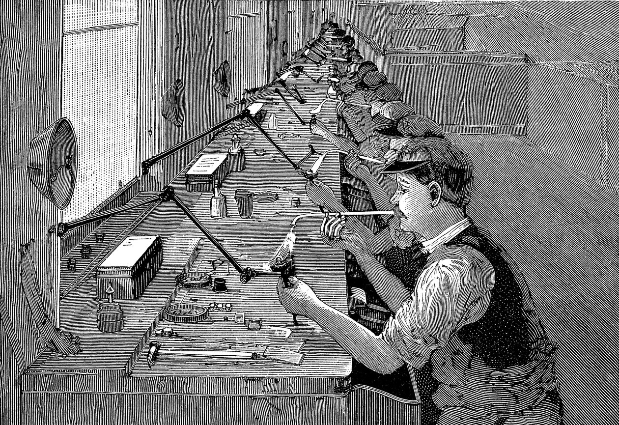 在美国工厂焊接自行车零件c1900 作者 不明