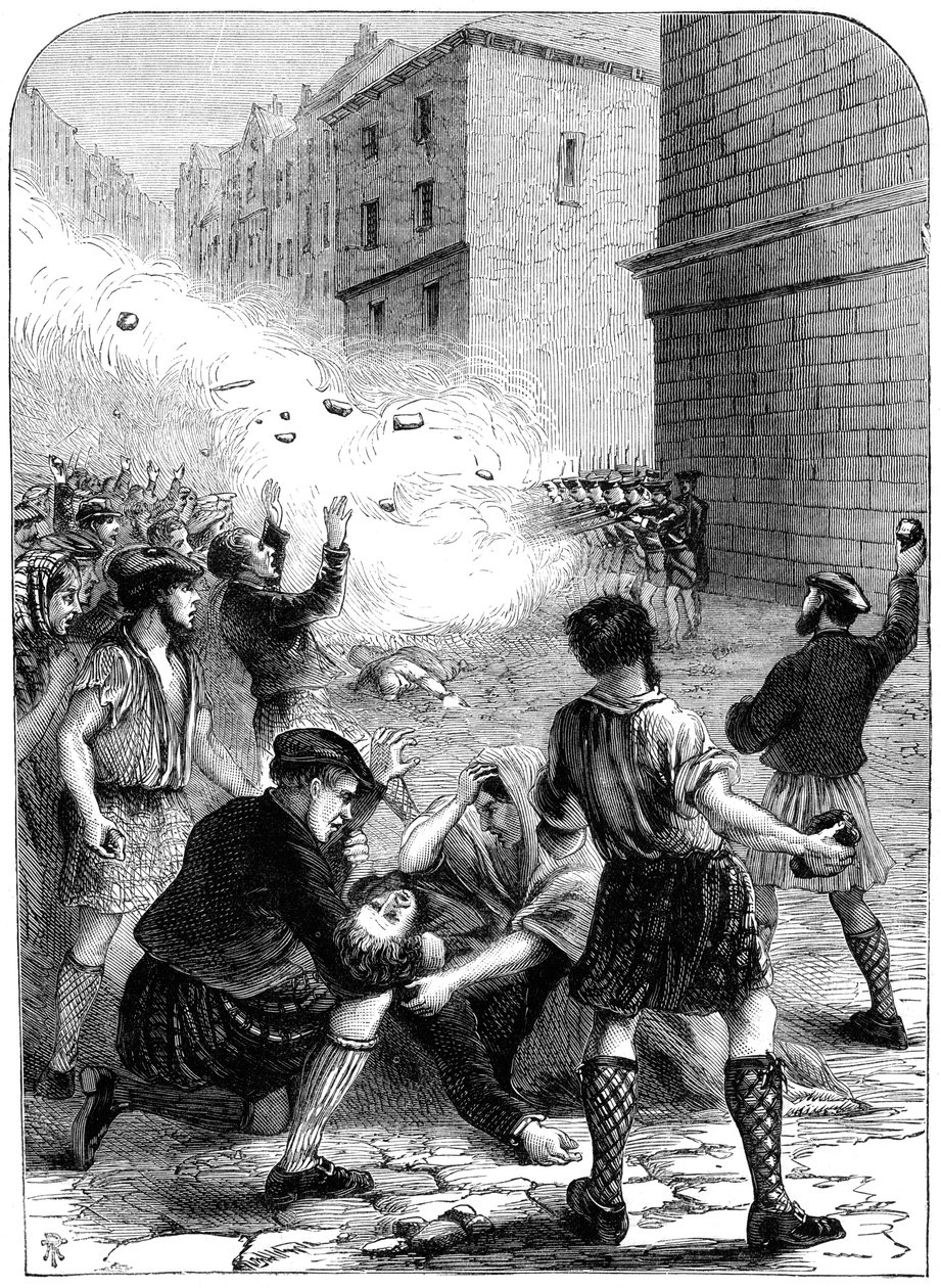 19世纪1706年，格拉斯哥暴动期间，士兵向暴乱者开火 作者 不明