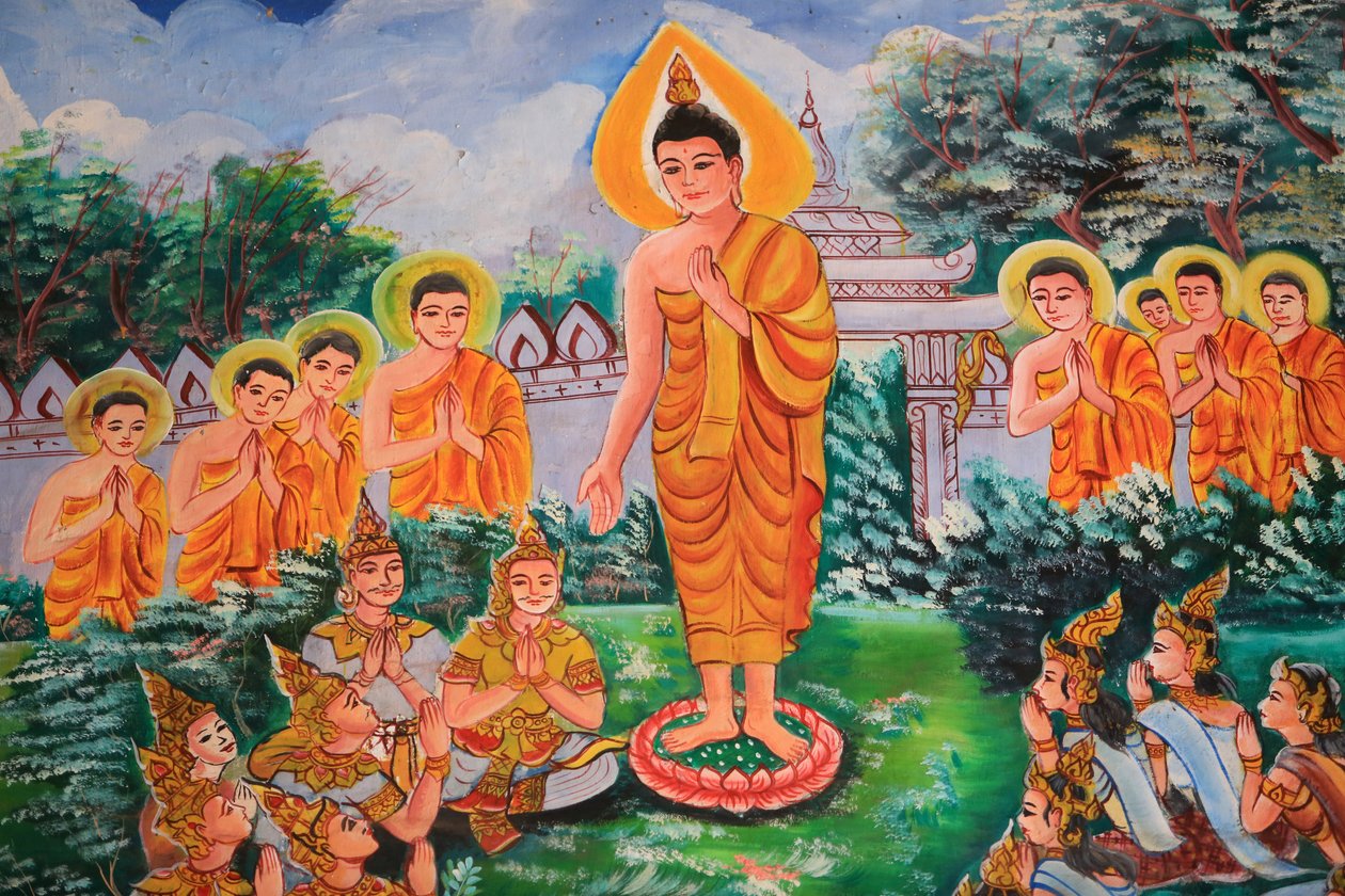 Spreading the Dharma. Life of Buddha. Ceiling Artwork Depicting the Life of Buddha. Wat Inpeng. Vientiane. Laos, 20151029, Vientiane, Laos 作者 不明