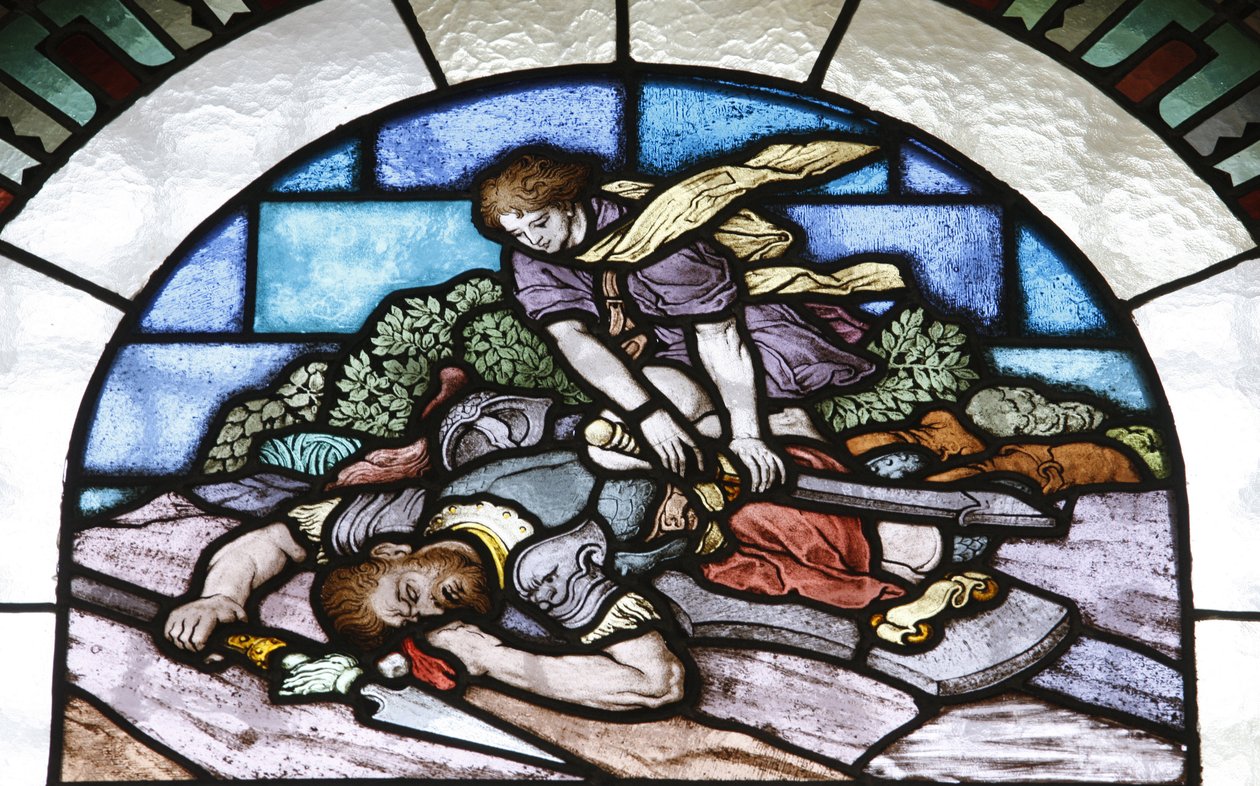 Stained glass : David and Goliath, Budapest, Hongrie 作者 不明
