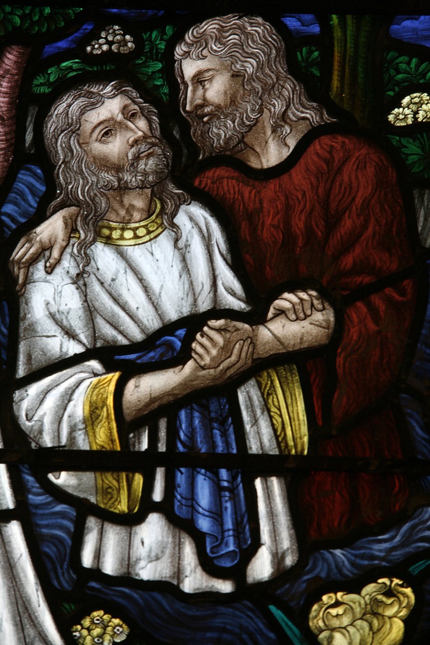 Stained glass : St John baptising Jesus, Jerusalem, Israel 作者 不明