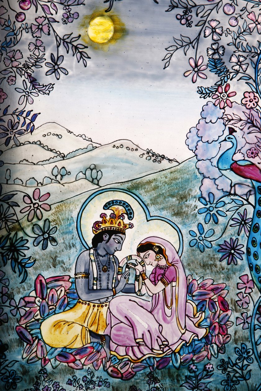 伊斯克康寺庙的彩色玻璃：克里希纳和拉达，伦敦，大布列塔尼地区 作者 不明