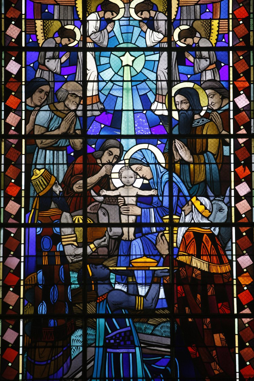 Stained glass in Notre Dame du Rosaire catholic church: Nativity scene, Saint-Ouen, France 作者 不明