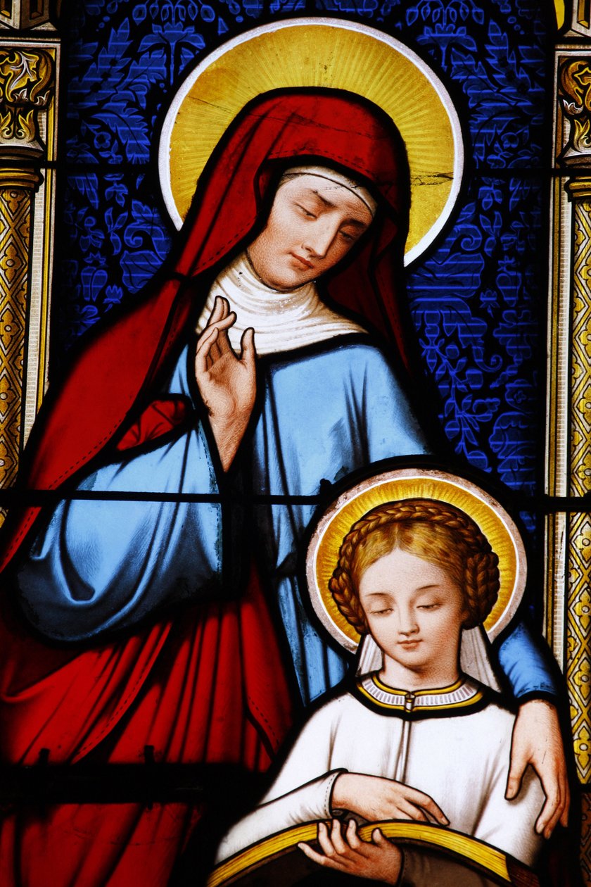 Stained glass in Saint-Louis cathedral : Mary taught by her mother Ann, Blois, France 作者 不明