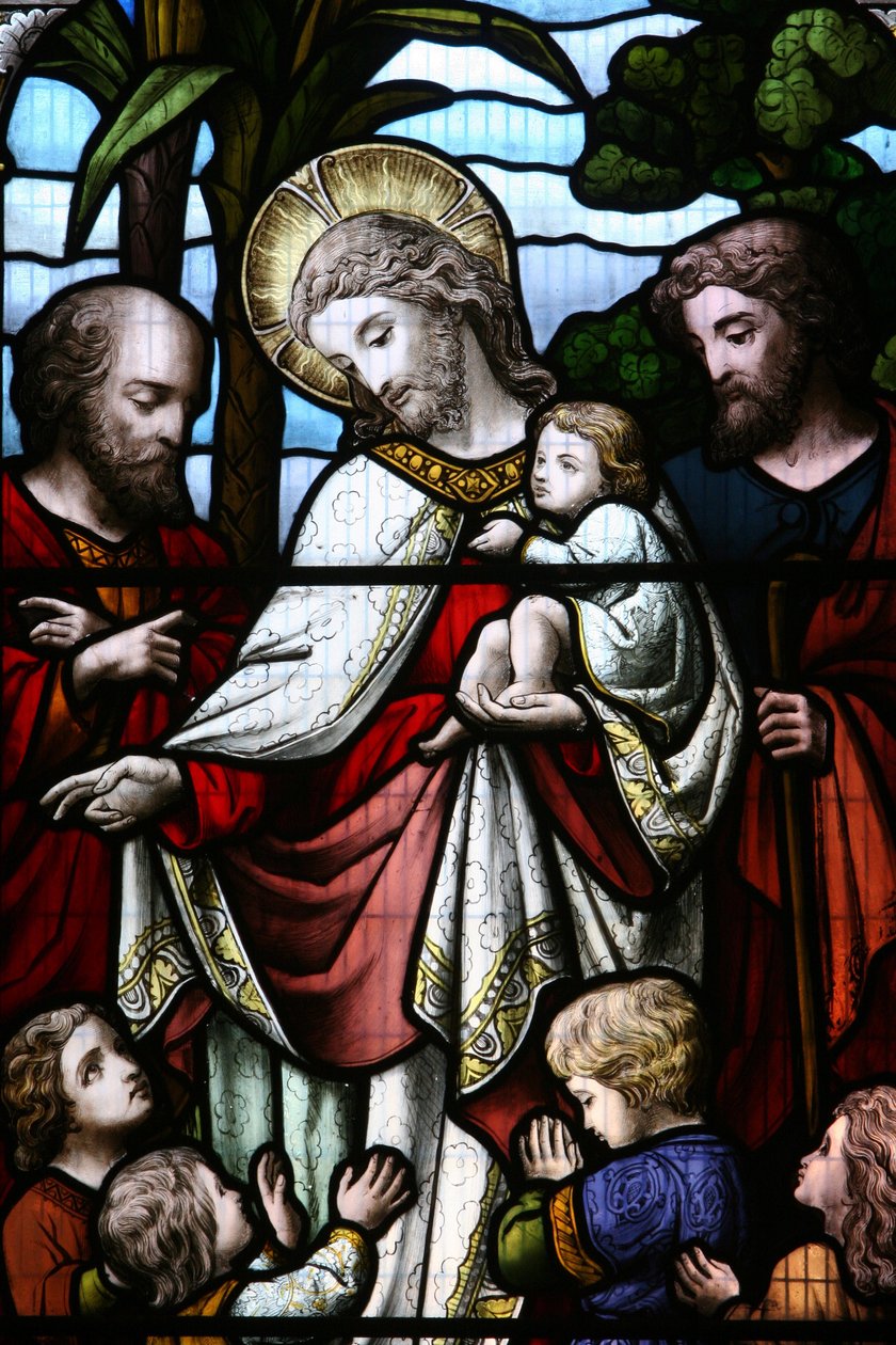 Stained glass window depicting Jesus welcoming children, Billingshurst, Grande Bretagne 作者 不明