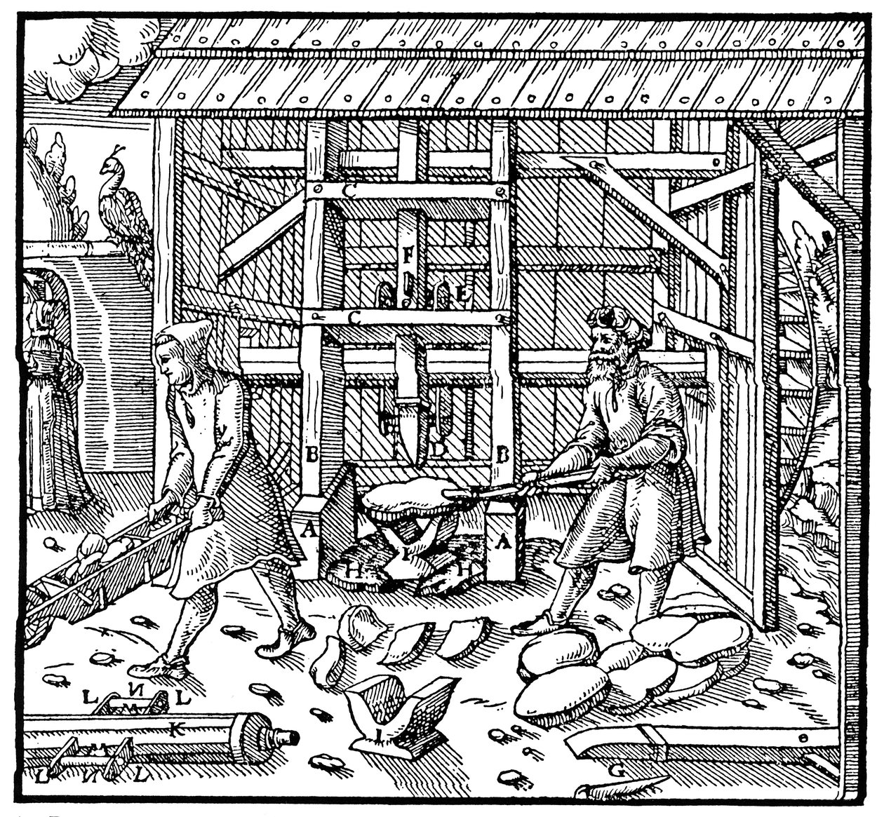 破碎铜杯形蛋糕以进一步精制的邮票，1556年 作者 不明