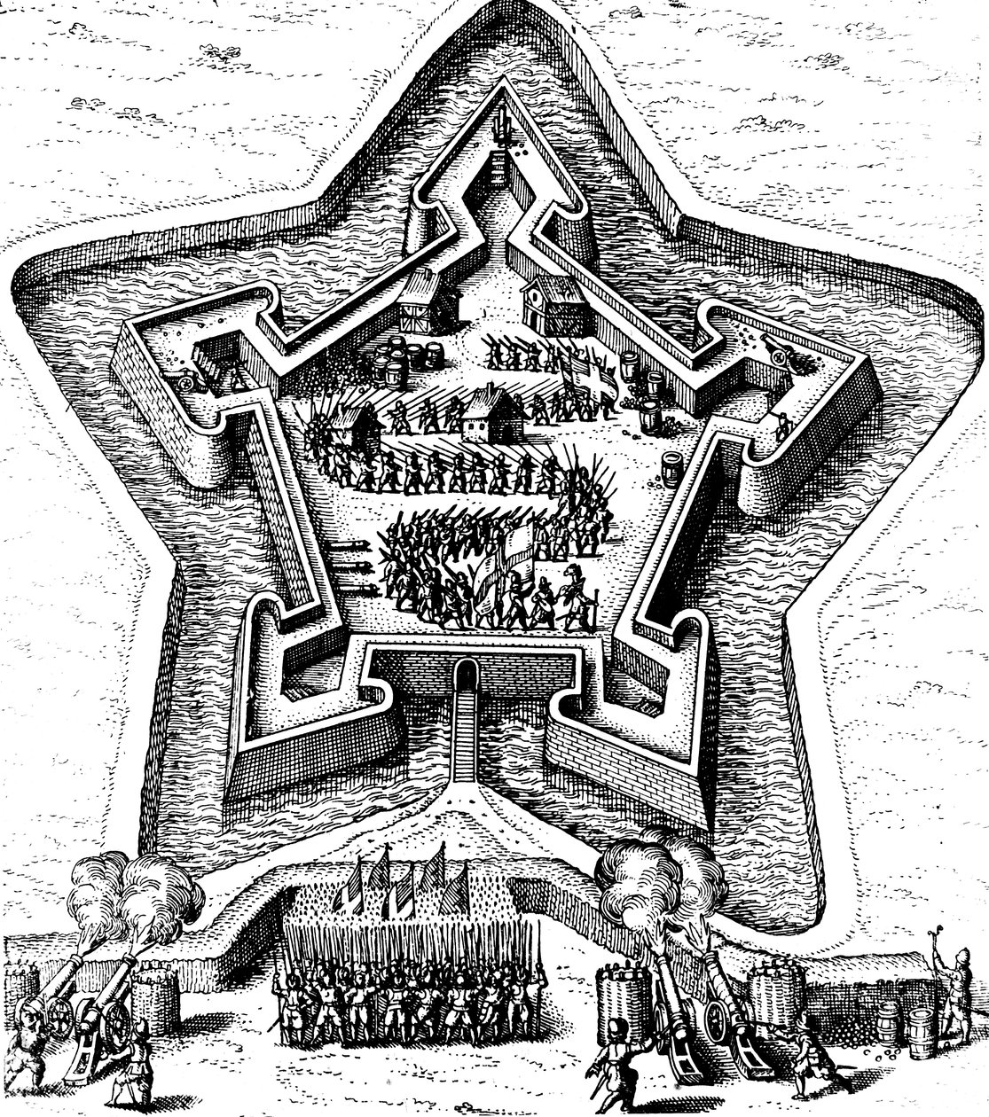 被堡垒包围的护城河为星空堡辩护，1617年至1619年 作者 不明