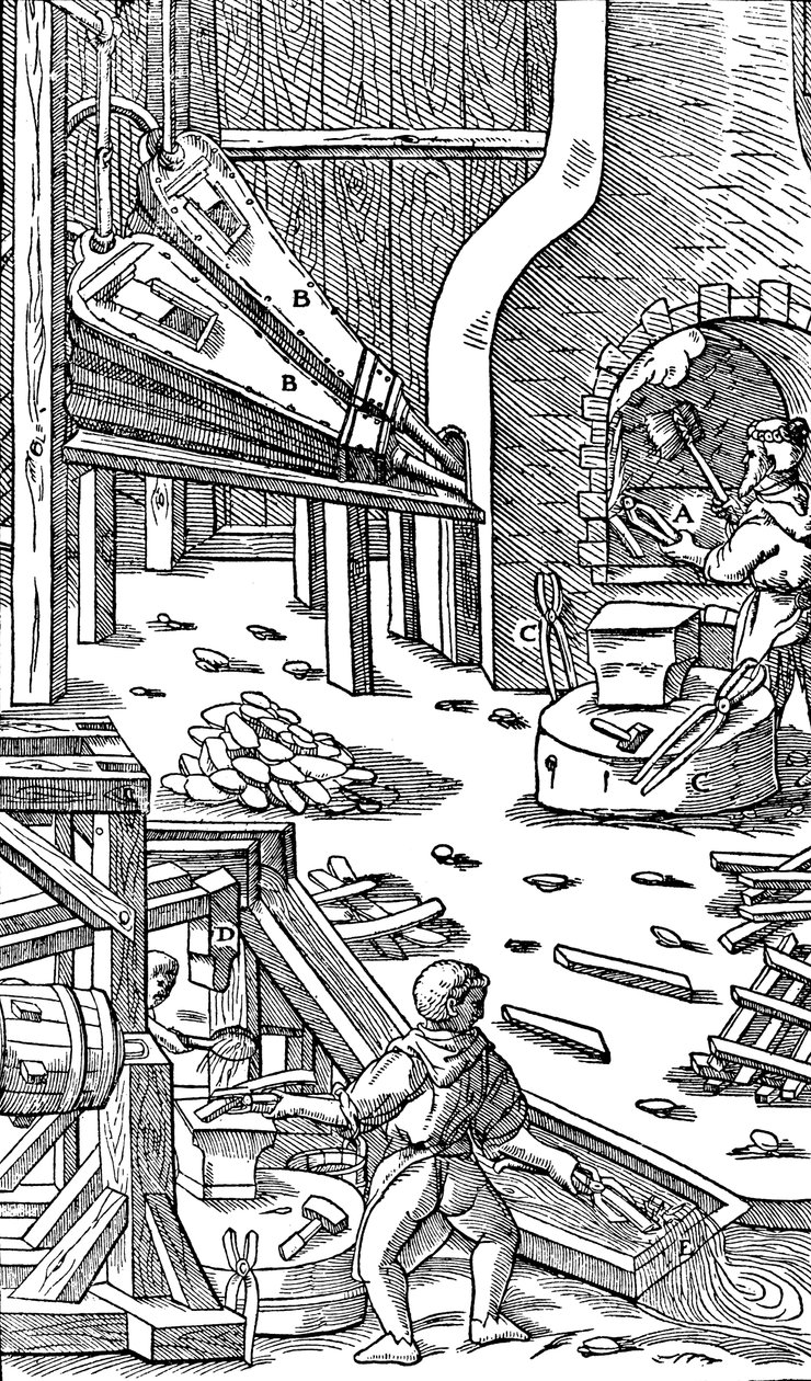 钢铁生产：带有波纹管的锻造以产生吃水，1556年 作者 不明