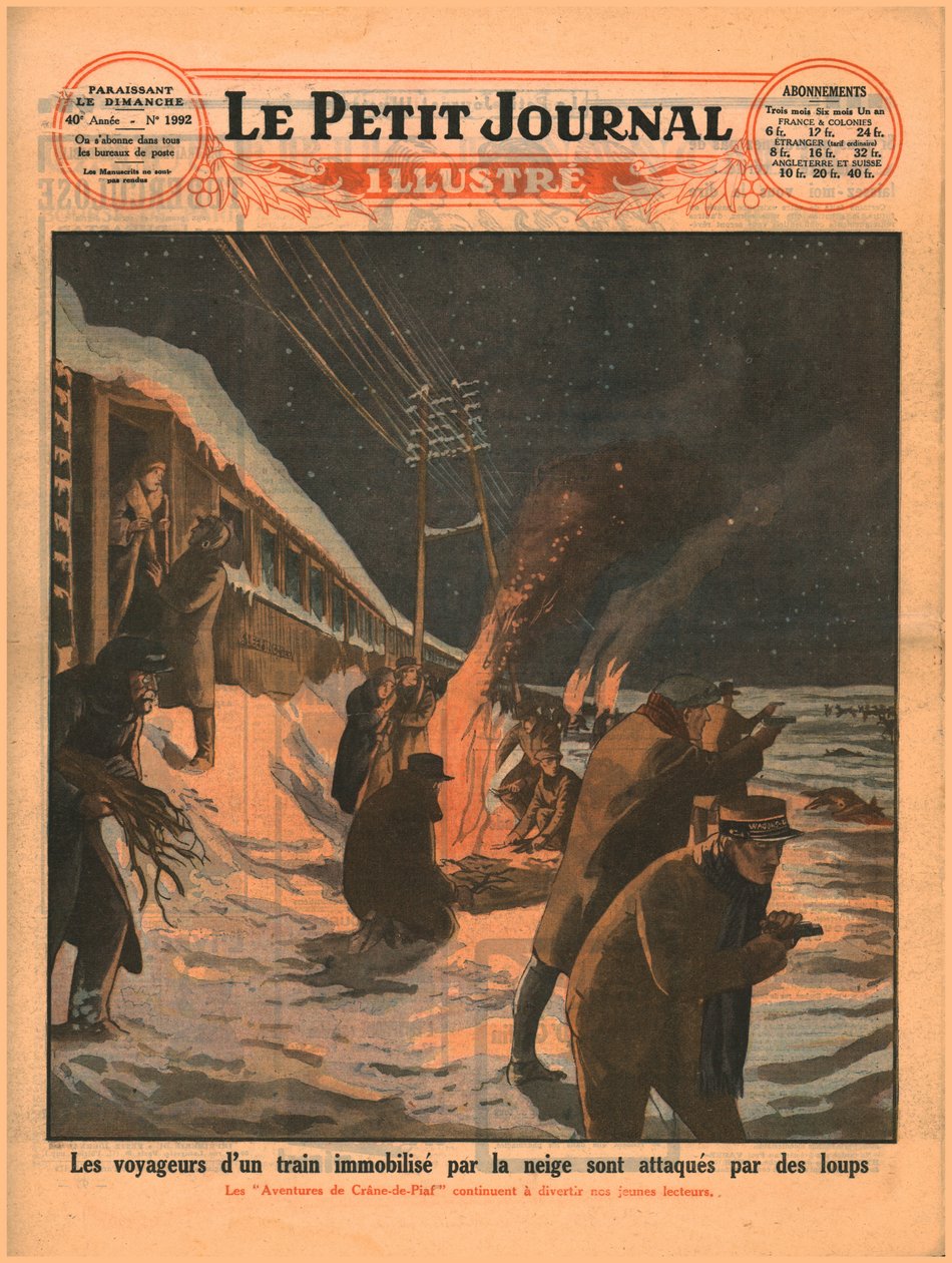 1929年，被困的火车乘客遭到狼的袭击。 作者 不明