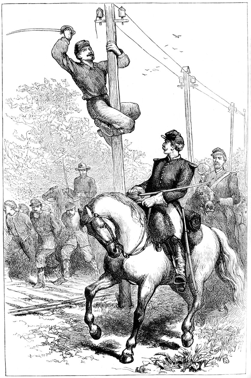 斯图尔特骑兵切断电报线，美国内战，c1861-1864 c1880 作者 不明