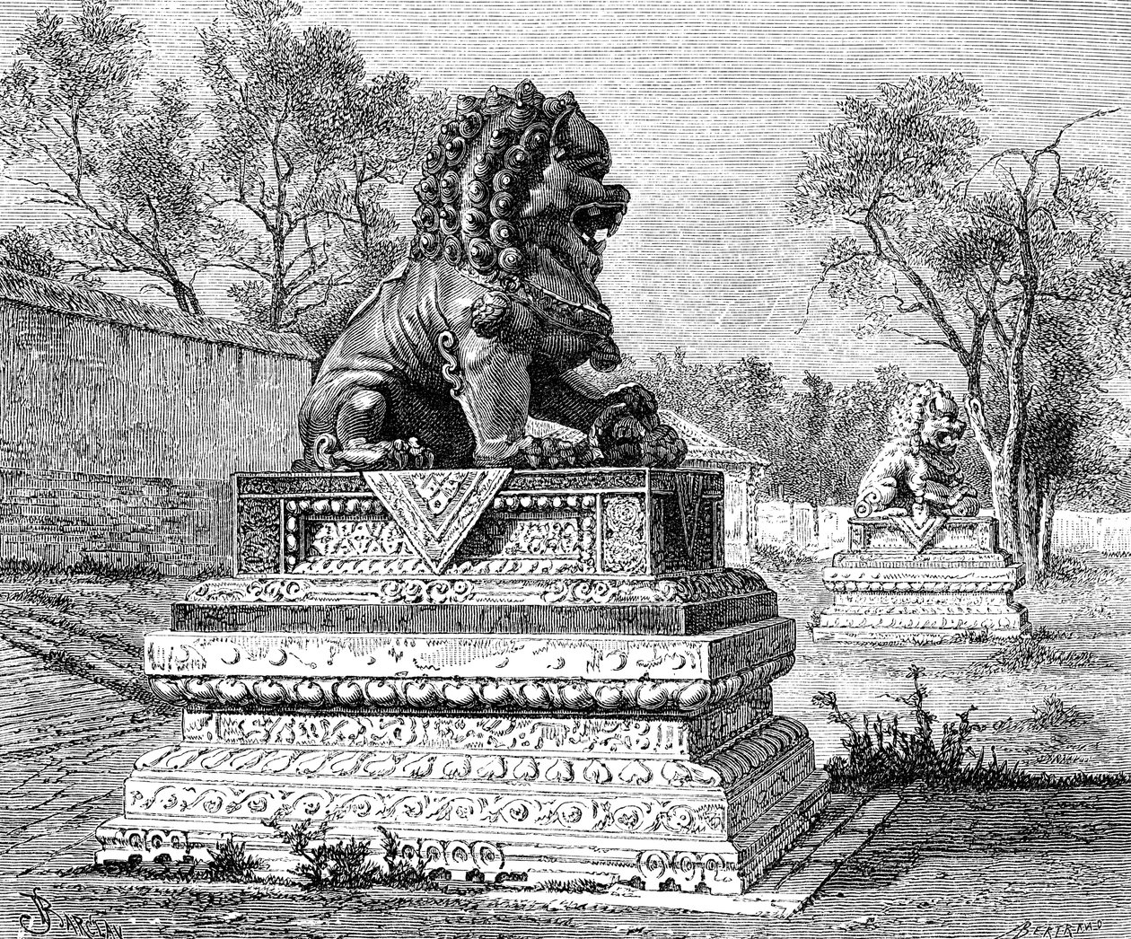 颐和园，青铜狮子，帝王会徽，c1890 作者 不明