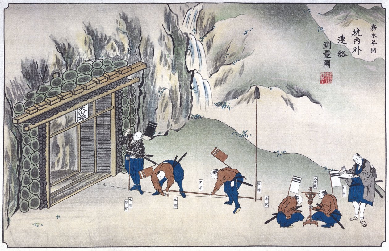 勘测一个矿场的入口，日本，约1850年 作者 不明
