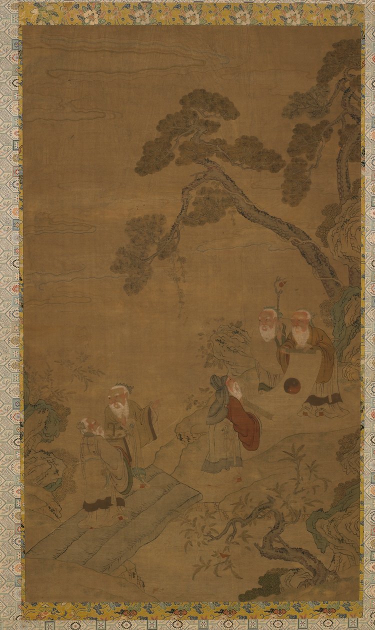 挂毯：松下花园中的五位圣人，明朝至清朝，1368-1911。 作者 不明
