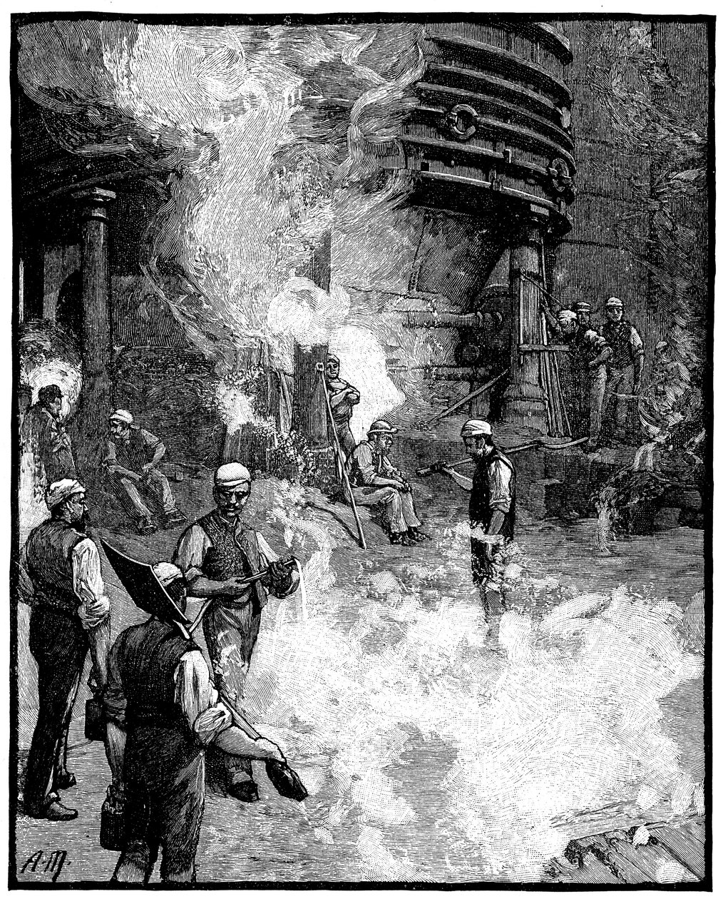 挖掘高炉，将生铁铸成生铁，西门子钢铁公司，威尔士，1885年 作者 不明