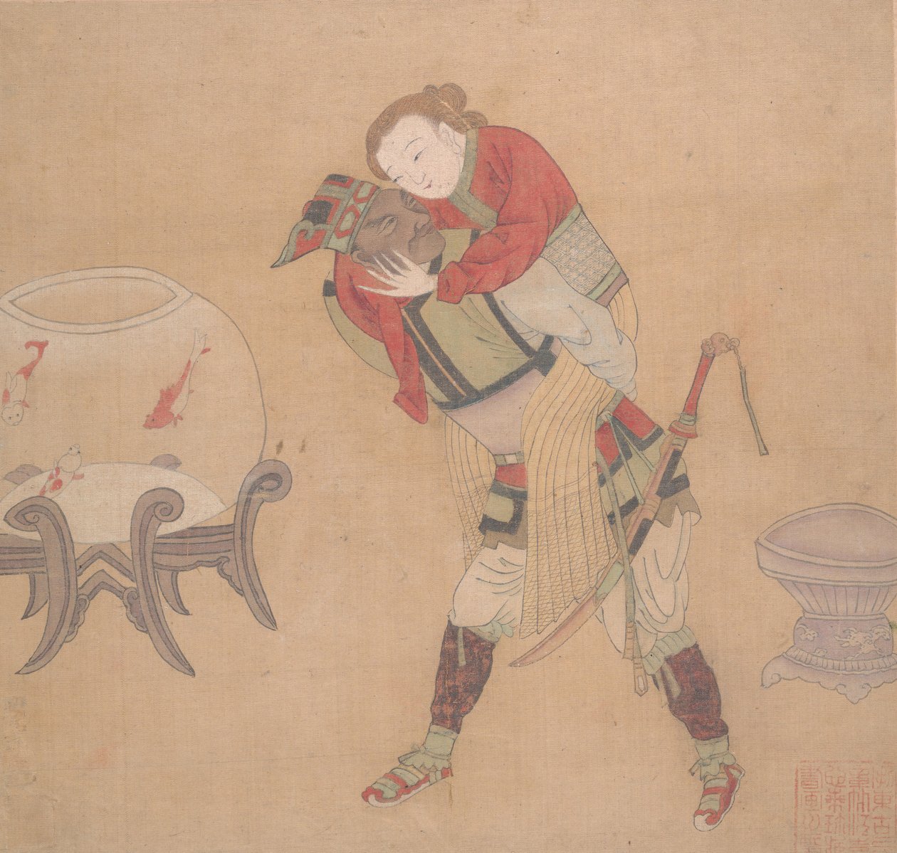 塔塔尔族官员携带金发女郎，十九世纪。 作者 不明