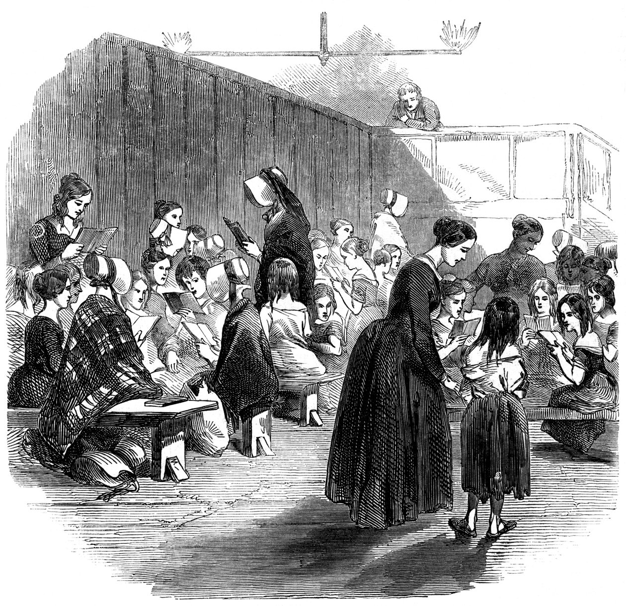 1868年在伦敦兰贝斯的衣衫School学校联盟学校教女孩读书 作者 不明
