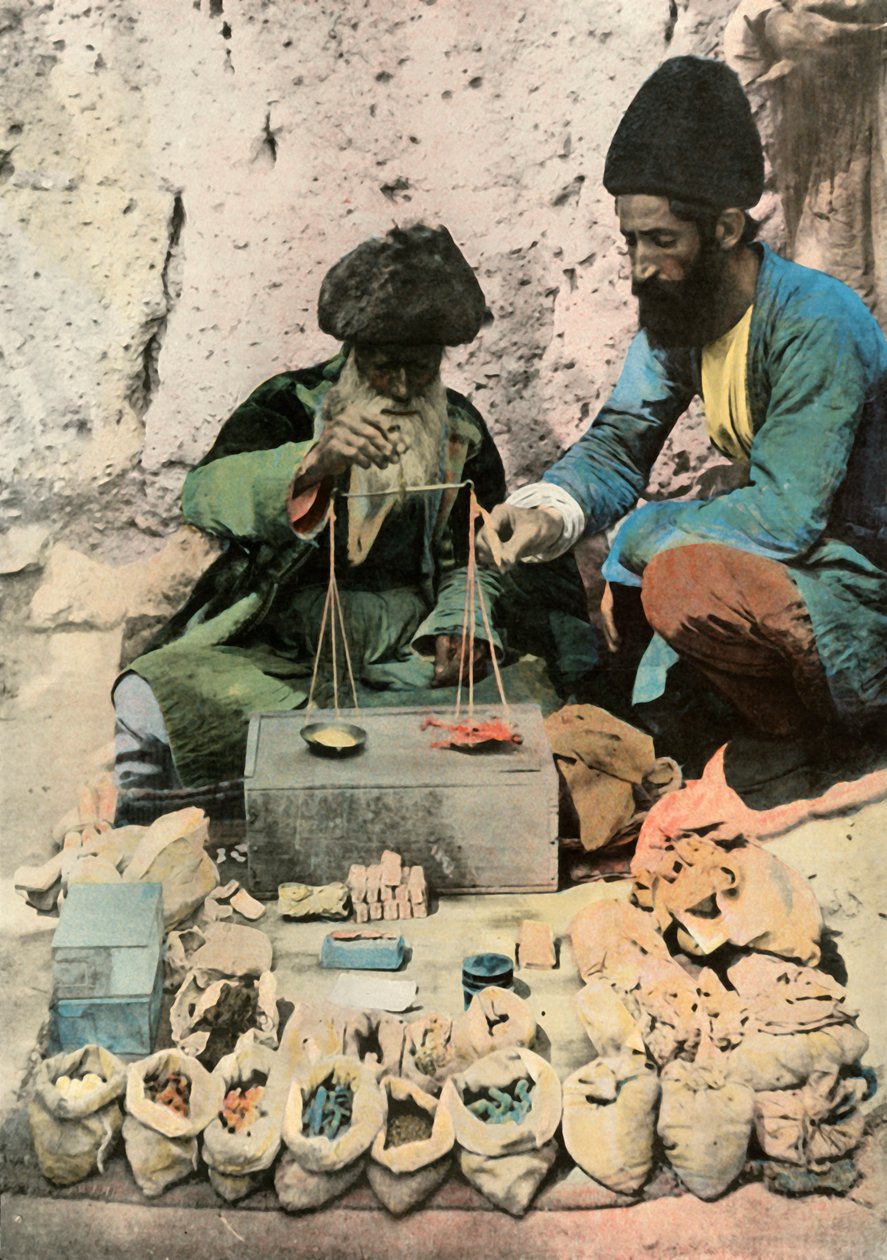 德黑兰。 1900年，皇家广场药房的史诗般的药商。 作者 不明