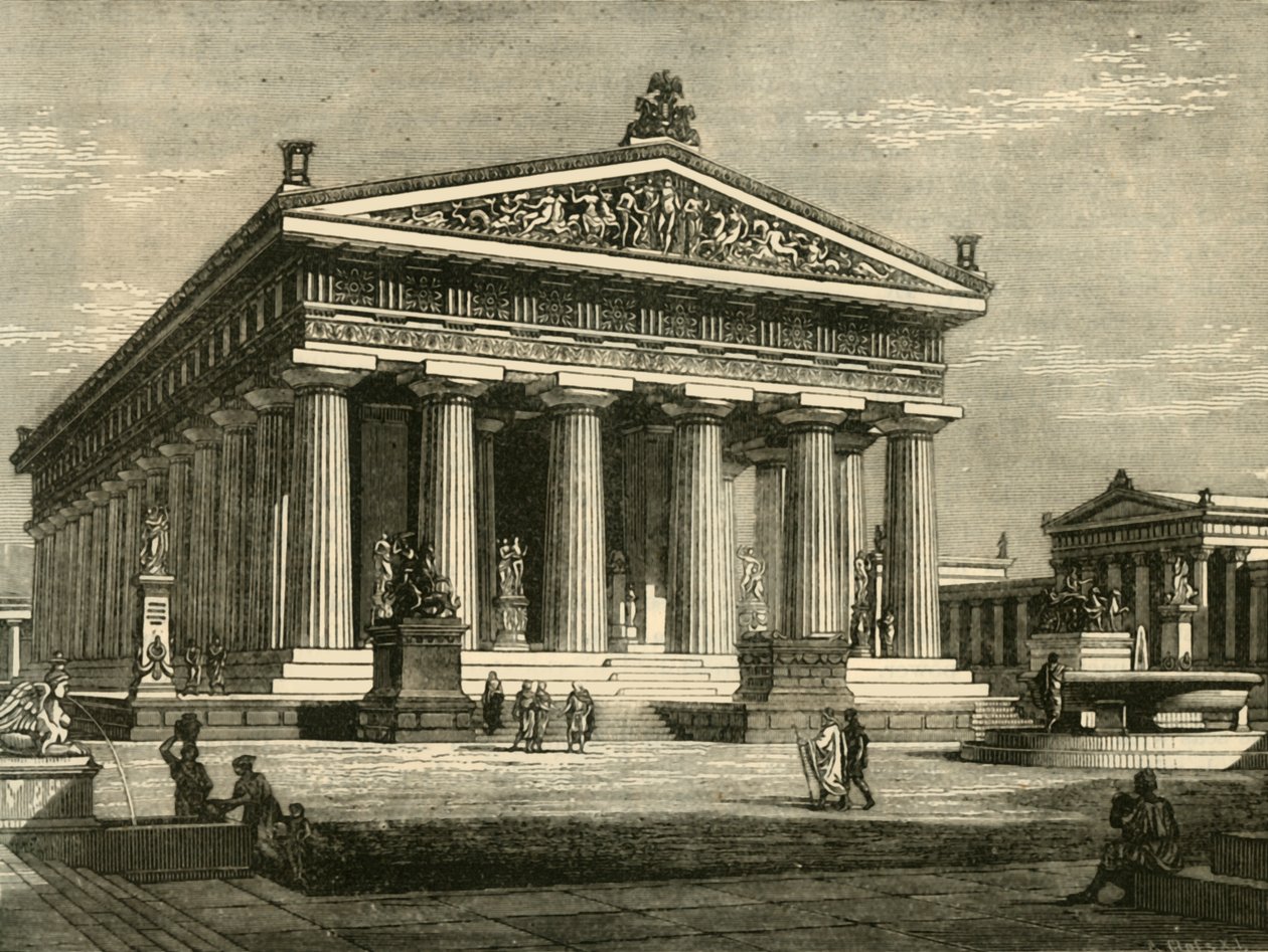 帕埃斯图姆（Paestum）的神庙，已修复，1890年。 作者 不明