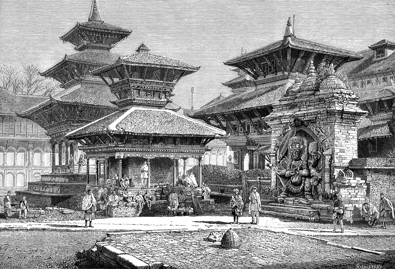 面对皇家广场的寺庙，尼泊尔加德满都，1895年 作者 不明