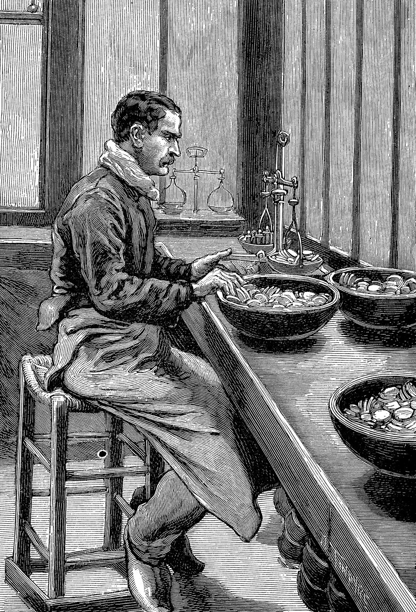 测试金币的重量，巴黎薄荷，1892年 作者 不明