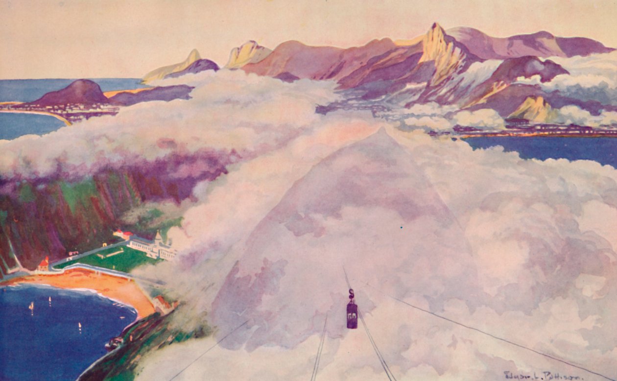 1914年，从糖面包山下降的空中索道车。 作者 不明