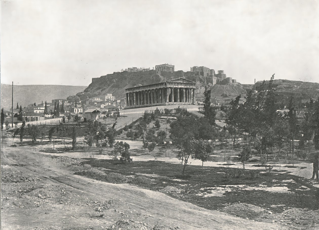 集市和雅典卫城，希腊雅典，1895年。 作者 不明