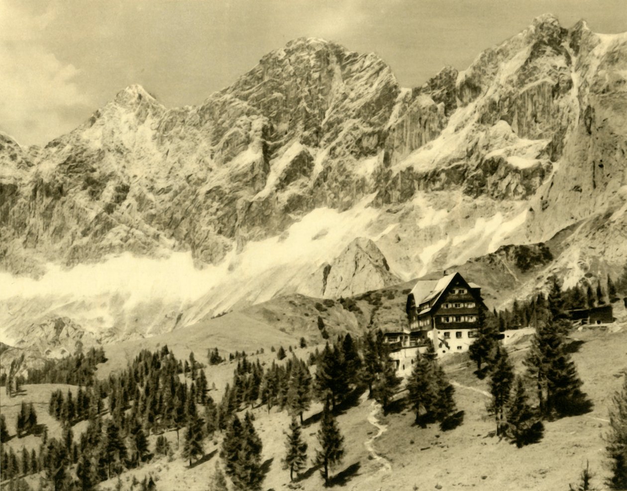 奥地利施蒂里亚州的奥古斯都（Austriahütte）和达赫斯坦（Dachstein），约建于1935年。 作者 不明