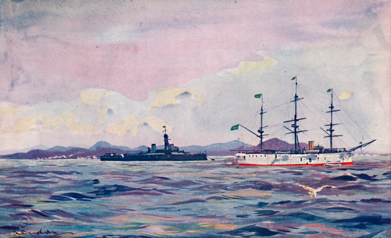 1914年在里约港举行的本杰明恒定训练巡洋舰和无畏的米纳斯·格拉斯 作者 不明