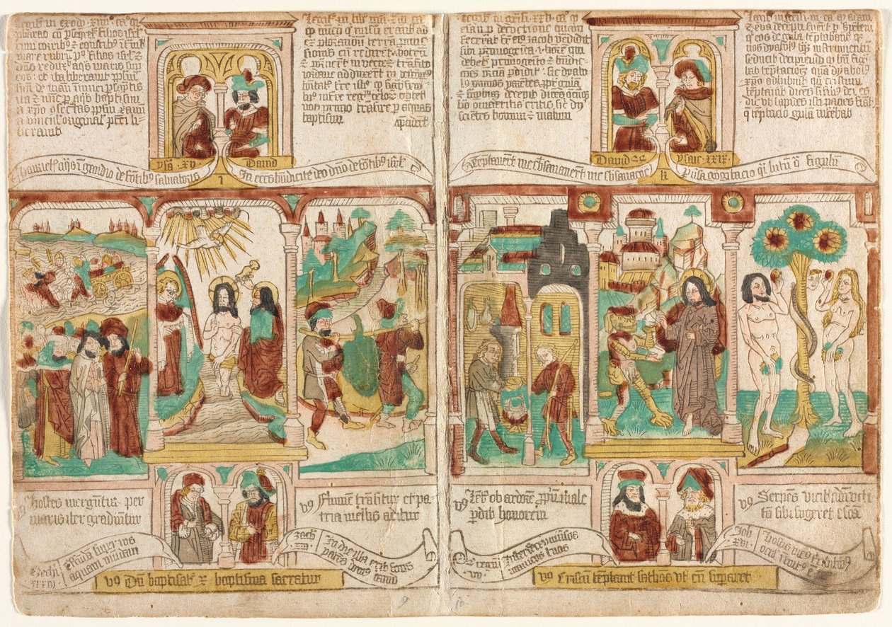 贫穷的Biblia Pauperum圣经，法老王军队被淹没在红海中……1450-1465年。 作者 不明