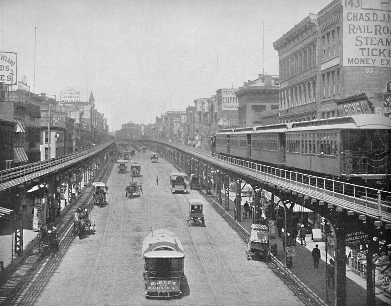 Bowery，向北看，纽约，c1897。 作者 不明
