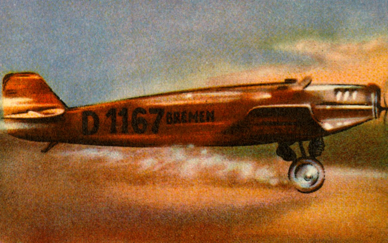 不来梅·容克斯（Bremen Junkers）W 33于1928年4月12日离开爱尔兰巴尔多内尔机场（Baldonnel Aerodrome），1932年。 作者 不明