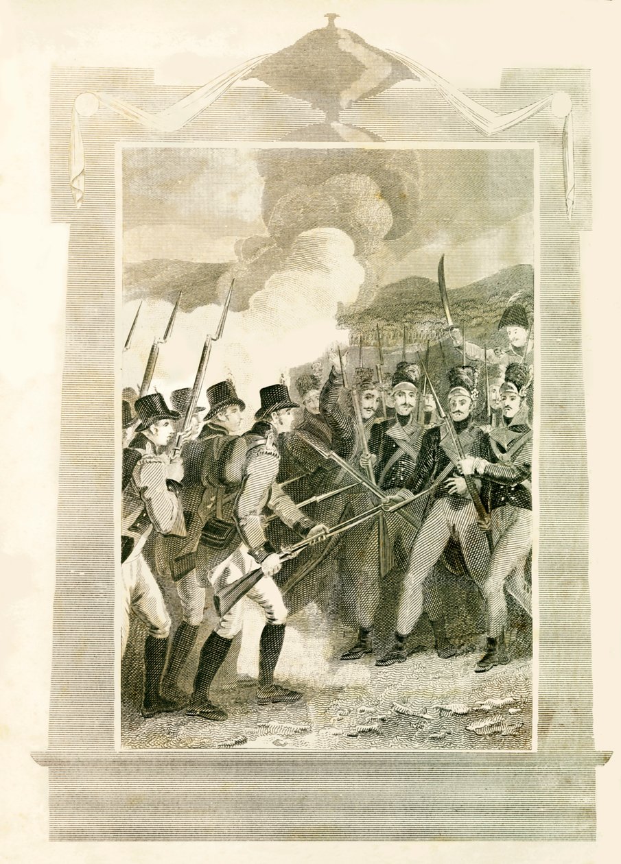1806年，1816年，英国在迈达战役中用刺刀攻击法国线。 作者 不明