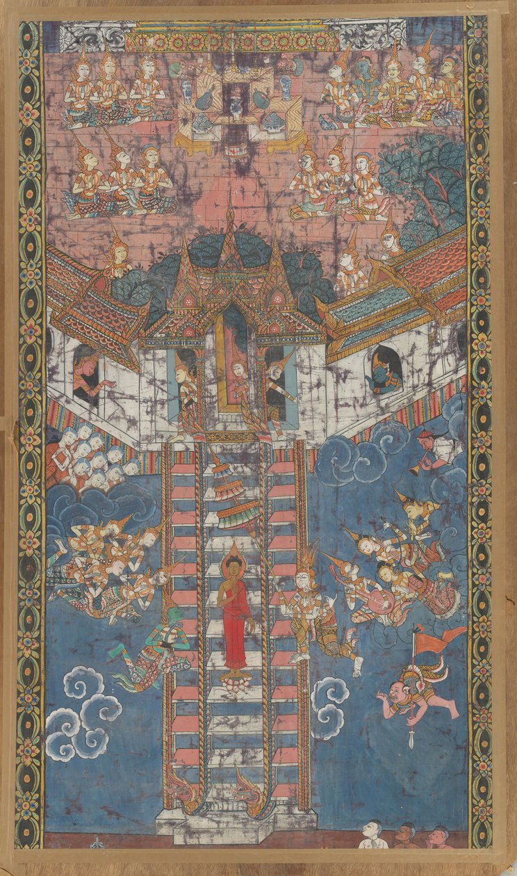佛陀从Sankissa的Trayastrimsa天堂降生，19世纪。 作者 不明