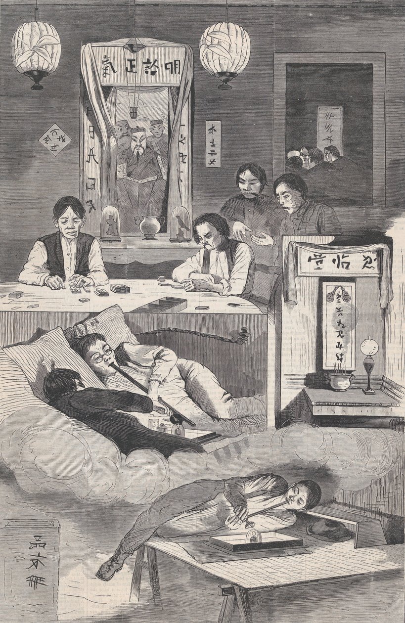 中国人在纽约--巴克斯特街俱乐部房子里的场景 哈珀周刊，五，1874年3月7日。 作者 不明