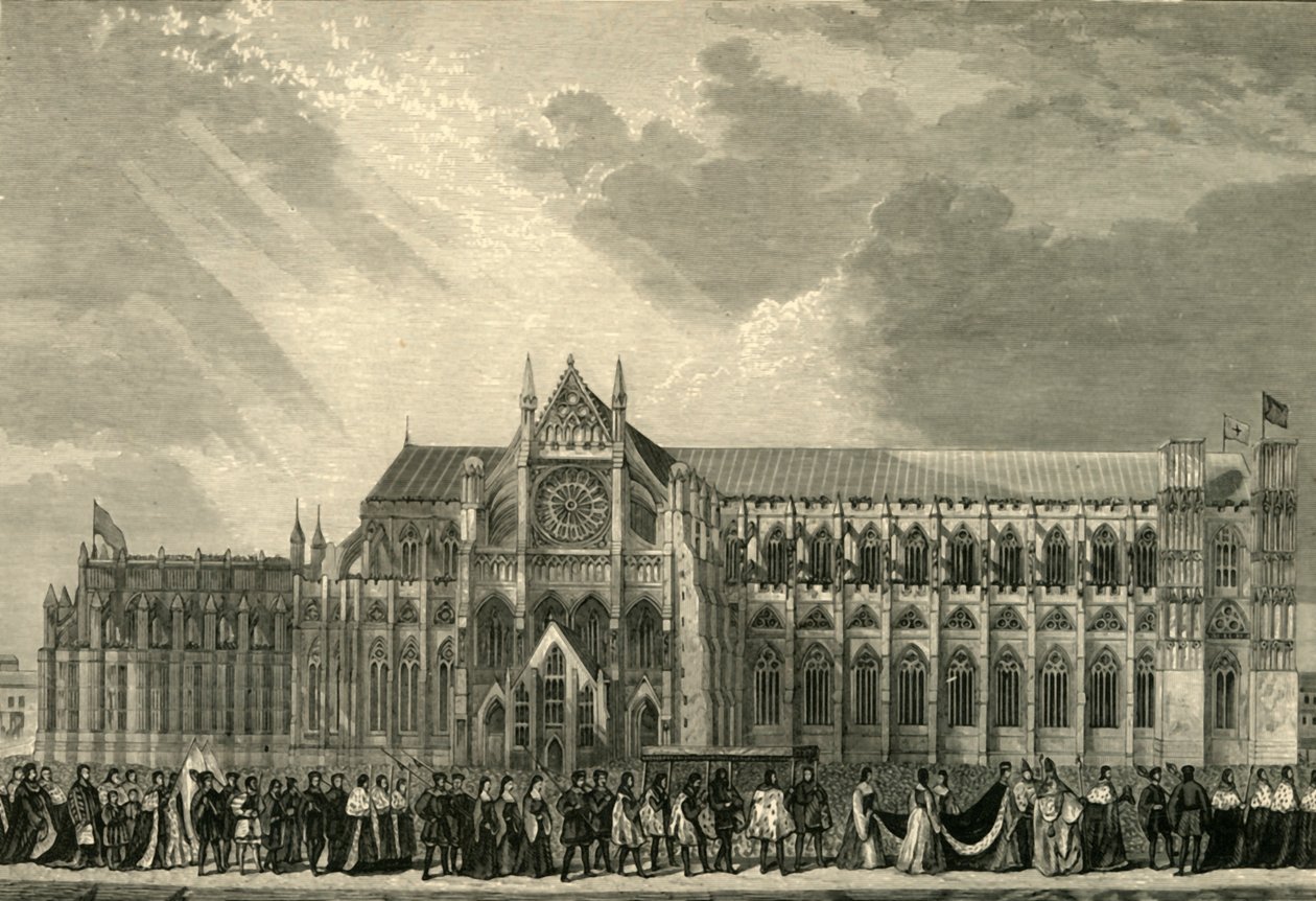 1533年，1881年，安妮·博林（Anne Boleyn）加冕游行到威斯敏斯特大教堂（Westminster Abbey）。 作者 不明