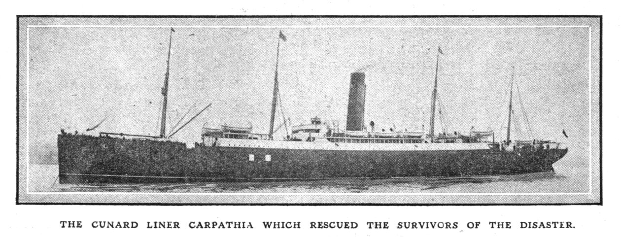 1912年4月20日，营救了幸存者的库纳德（Cunard）班轮喀尔巴阡（Carpathia）。 作者 不明