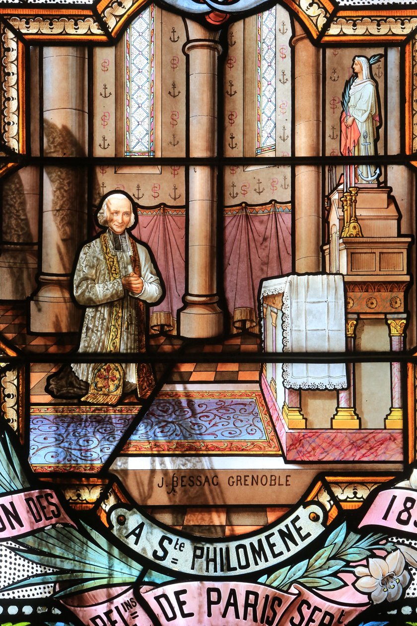 The Cure of Ars. Jean-Baptiste-Marie Vianney. St. John Vianney. Stained glass window. Shrine of Our Lady of la Salette, La Salette-Fallavaux, France 作者 不明