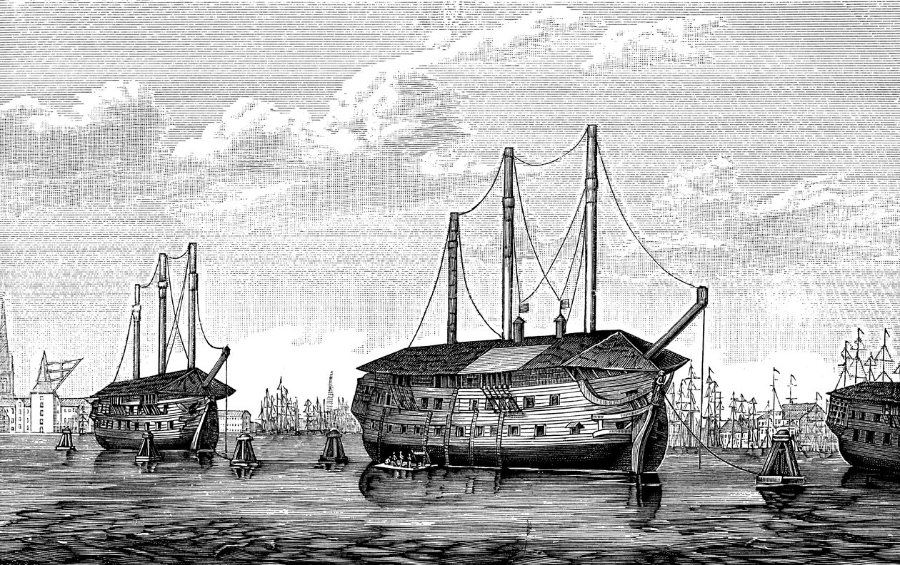1848-1849年在哥本哈根的丹麦监狱船Dronning Maria和Waldemar 作者 不明