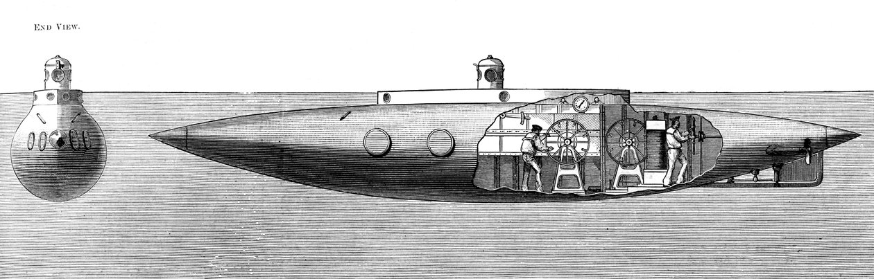 1887年鹦鹉螺号排水量下降和上升的潜艇 作者 不明