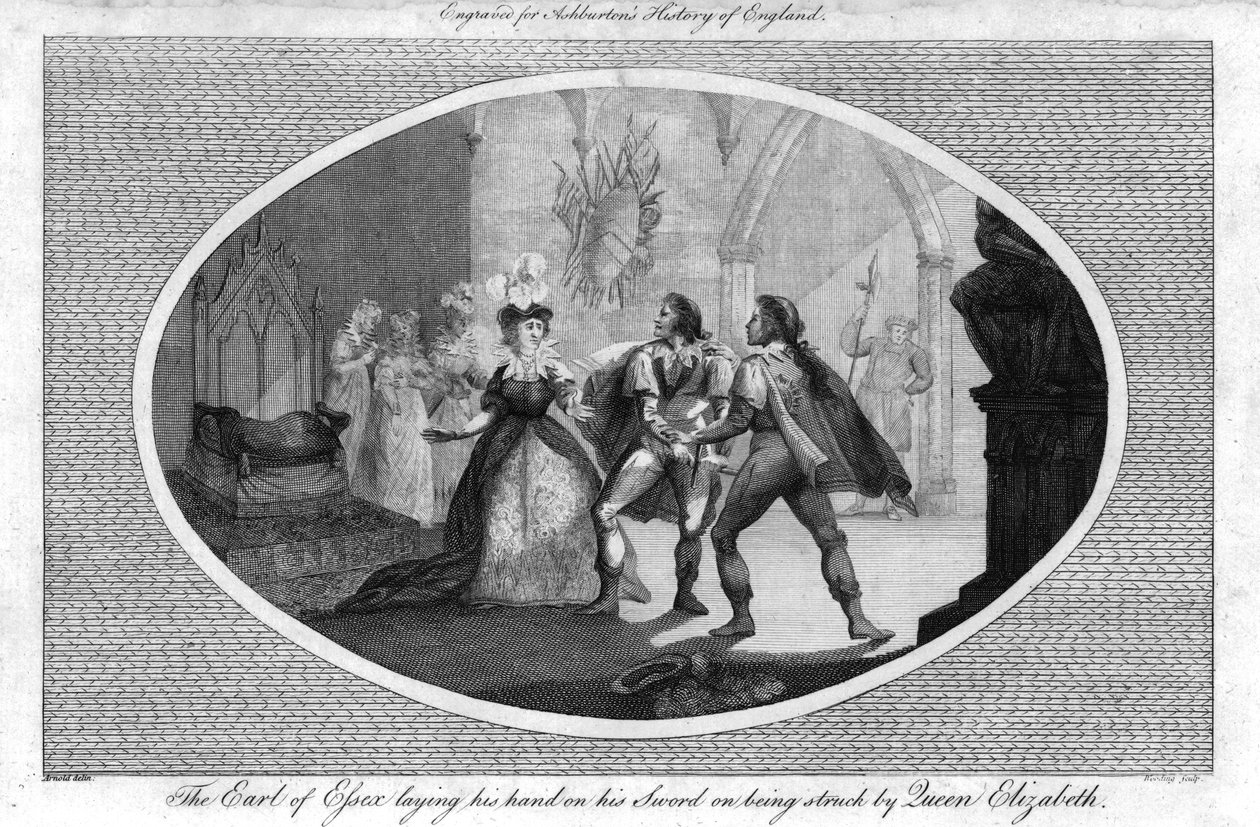 艾塞克斯伯爵（Ears）于1792年被伊丽莎白女王（Elizabeth Queen）击中，将手放在剑上 作者 不明