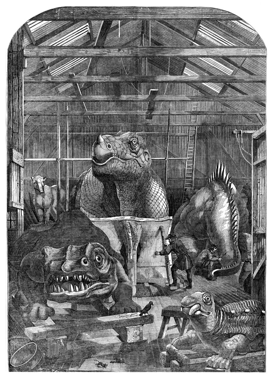 塞登纳姆水晶宫的绝种动物模型房，1853年 作者 不明
