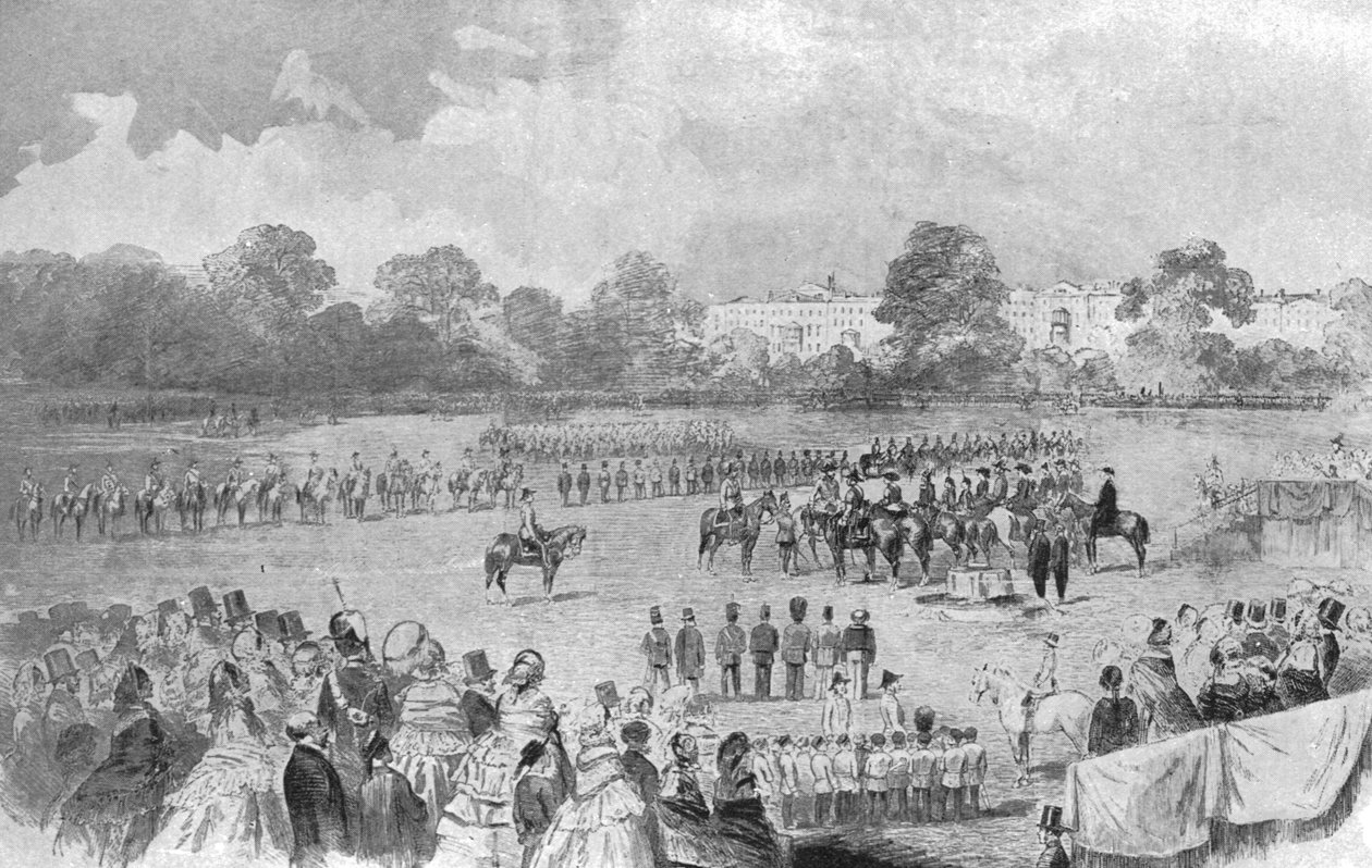 1857年6月26日，海德公园（Hyde Park）维多利亚女王（Queen Victoria）首次发行了维多利亚十字（Victoria Cross）。 作者 不明