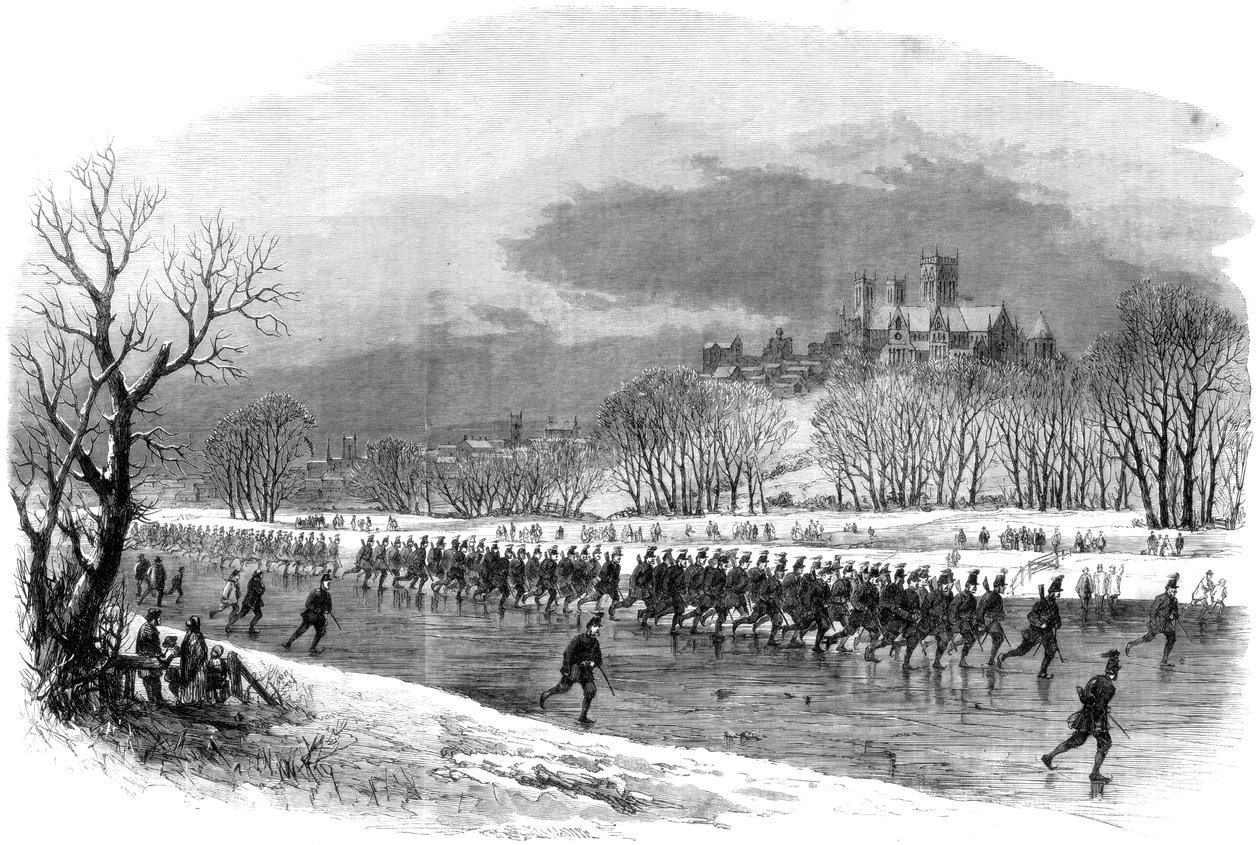 1861年，第一批林肯郡步枪志愿者沿着溜冰鞋在威瑟姆河上游行 作者 不明