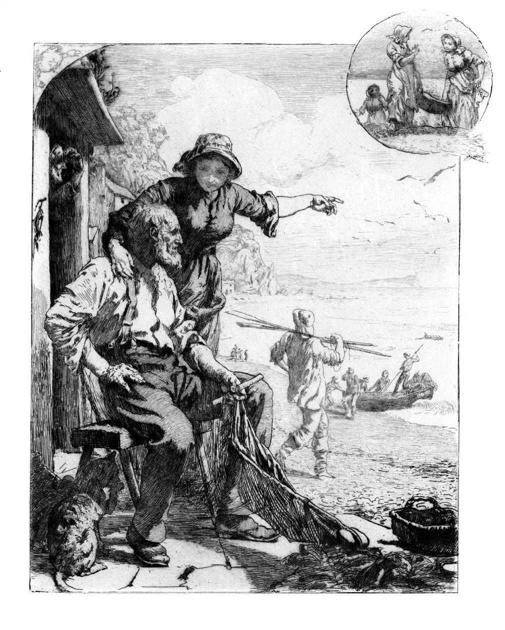 费希尔民俗收获。海湾鲭鱼，南德文郡的素描，1882年 作者 不明