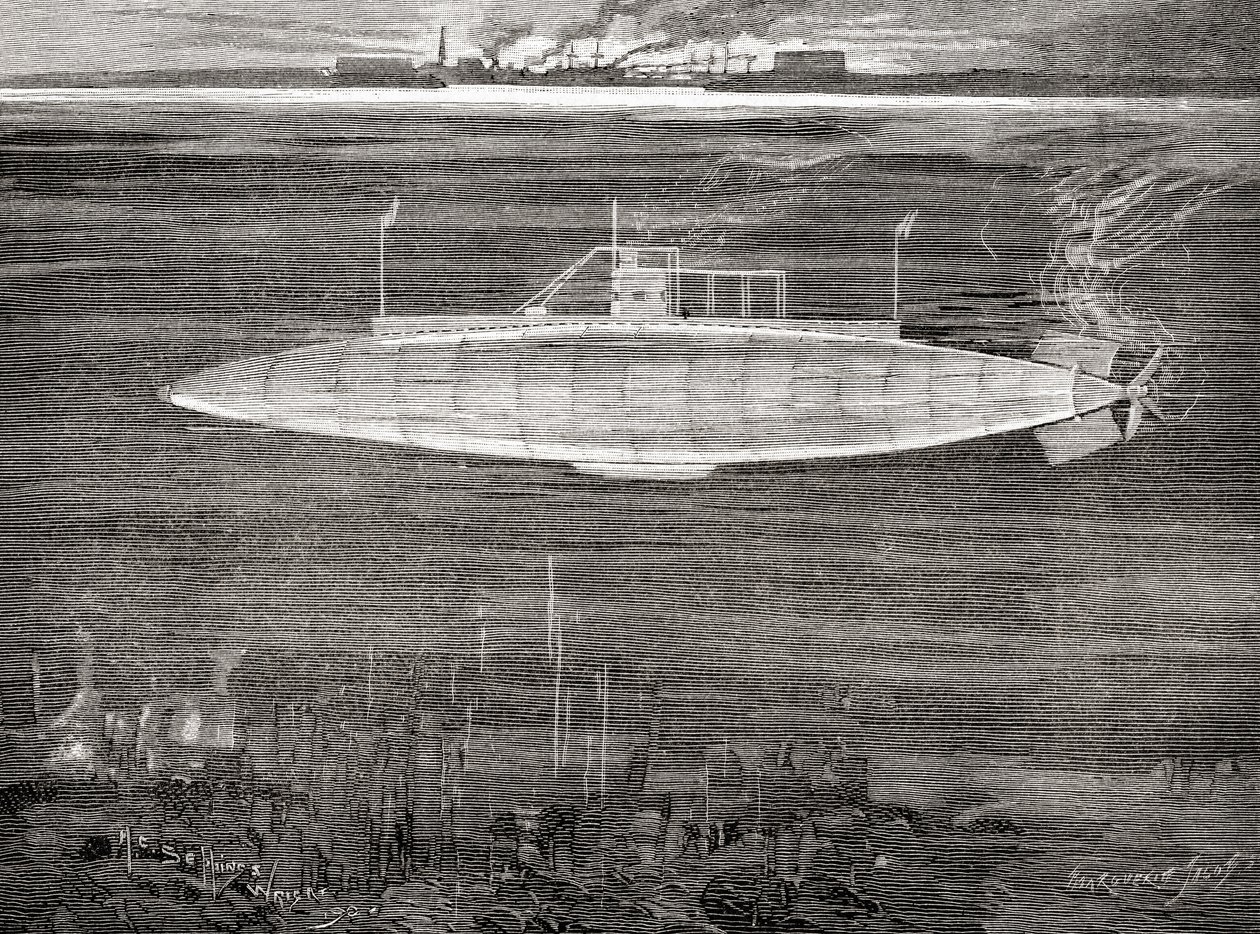 法国海军古斯塔夫-泽德号潜水艇，于1900年下水。 作者 不明