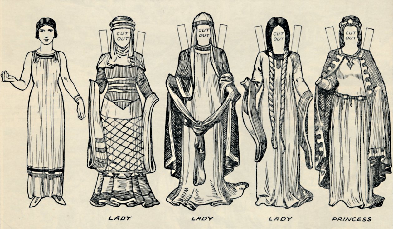 英国服装画廊：诺曼时代人们穿着的连衣裙，c1934 作者 不明