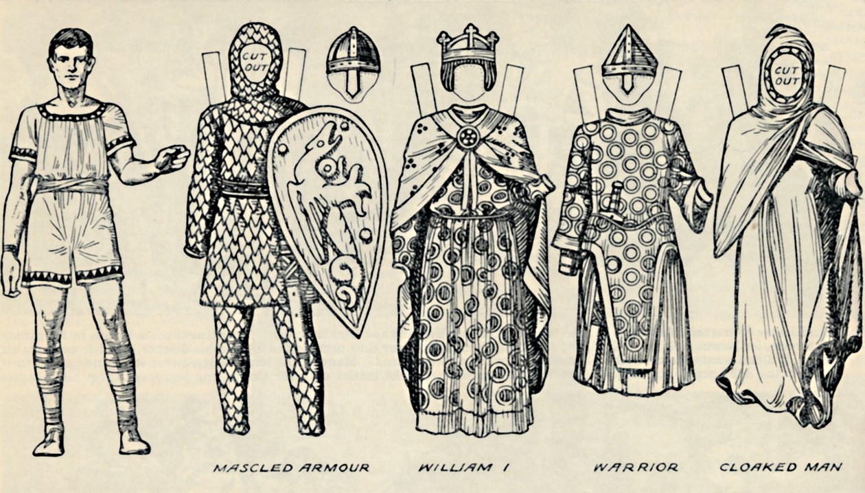 英国服装画廊：诺曼时代人们穿着的连衣裙，c1934 作者 不明